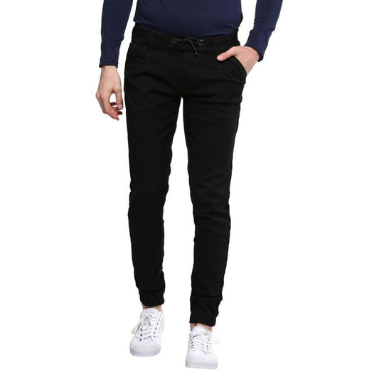 Black Solid Cotton Spandex Slim Fit Jogger