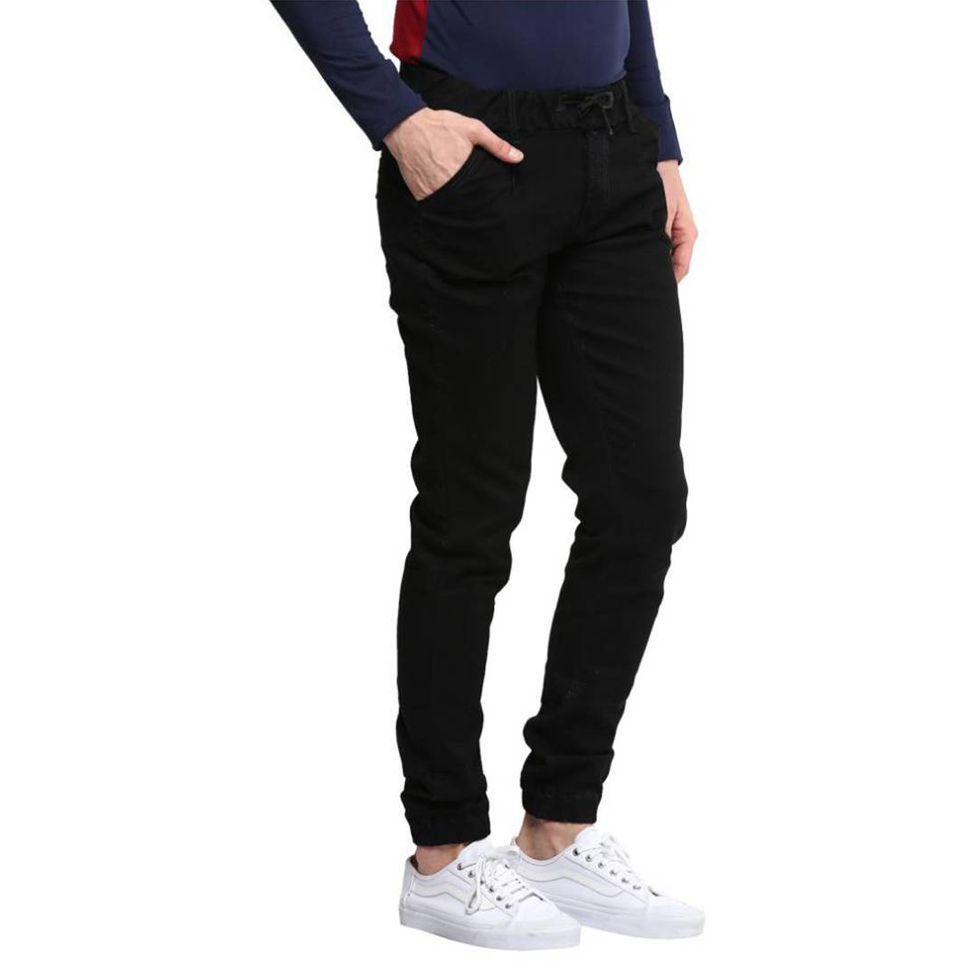 Black Solid Cotton Spandex Slim Fit Jogger