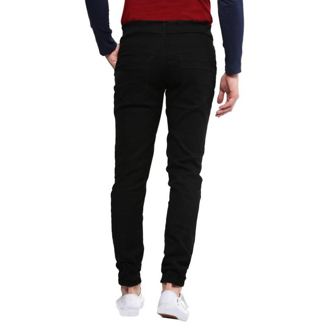Black Solid Cotton Spandex Slim Fit Jogger