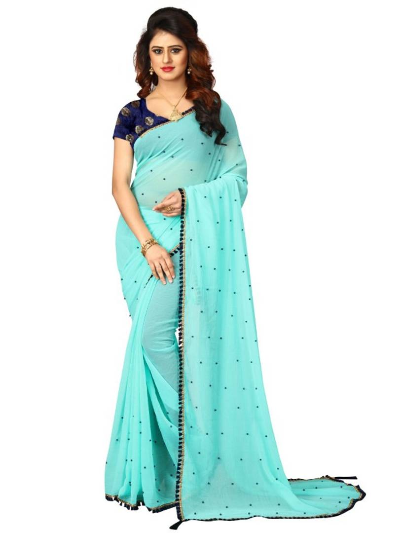 Skyblue Georgette Pearl Work Saree
