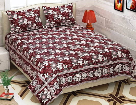 Queen Size Reversible Bedsheet With 2 Pillowcovers