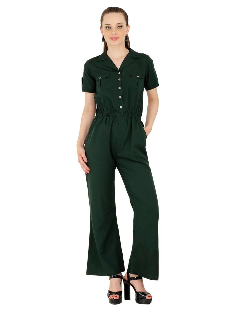 Women's Crepe Green Casual Jumpsuit