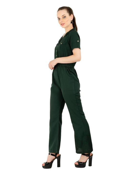 Women's Crepe Green Casual Jumpsuit