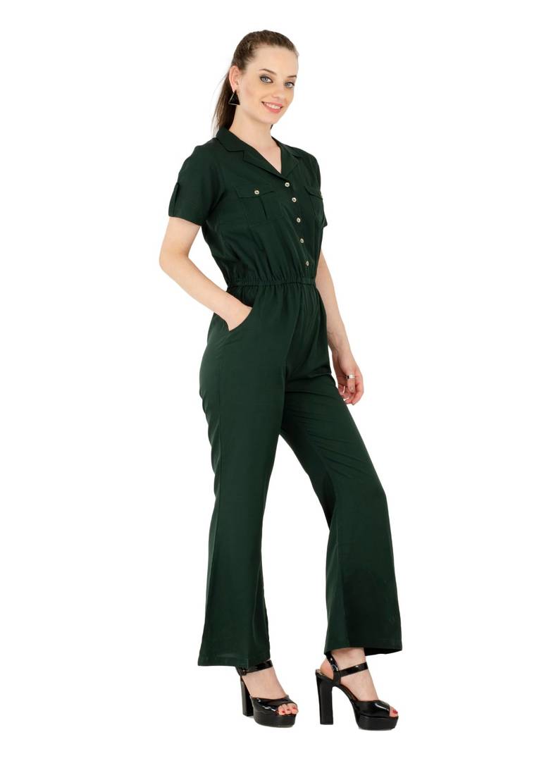 Women's Crepe Green Casual Jumpsuit