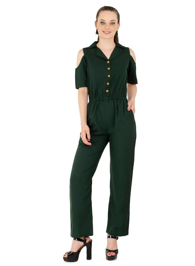 Women's Crepe Green Casual Jumpsuit