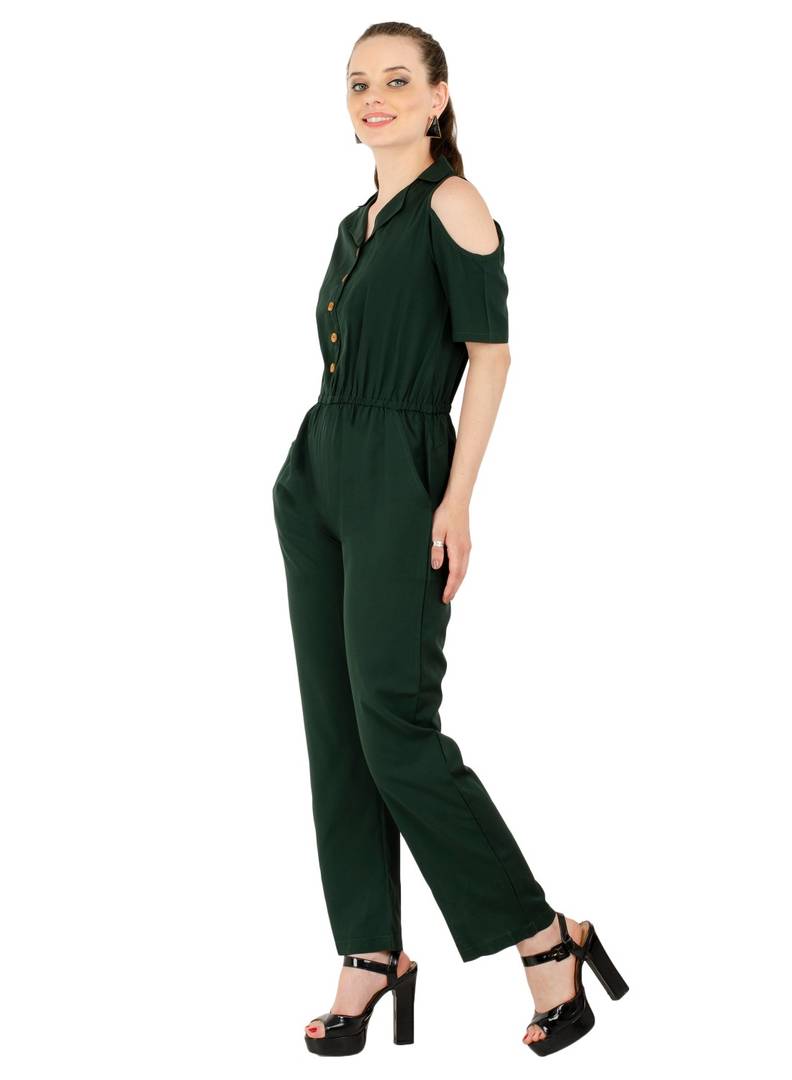 Women's Crepe Green Casual Jumpsuit