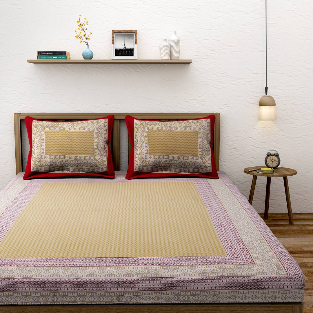 Hand Screen Chevron Print King Size Bed Sheet With Two Pillow Covers