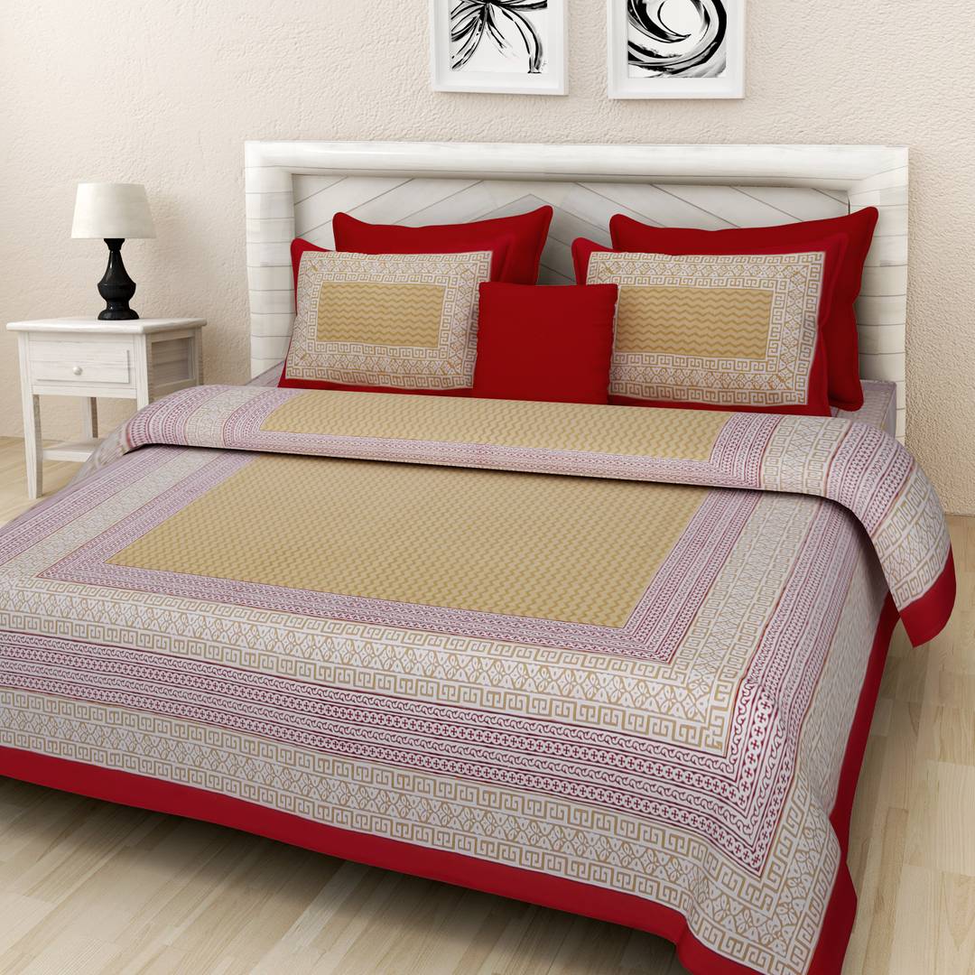 Hand Screen Chevron Print King Size Bed Sheet With Two Pillow Covers