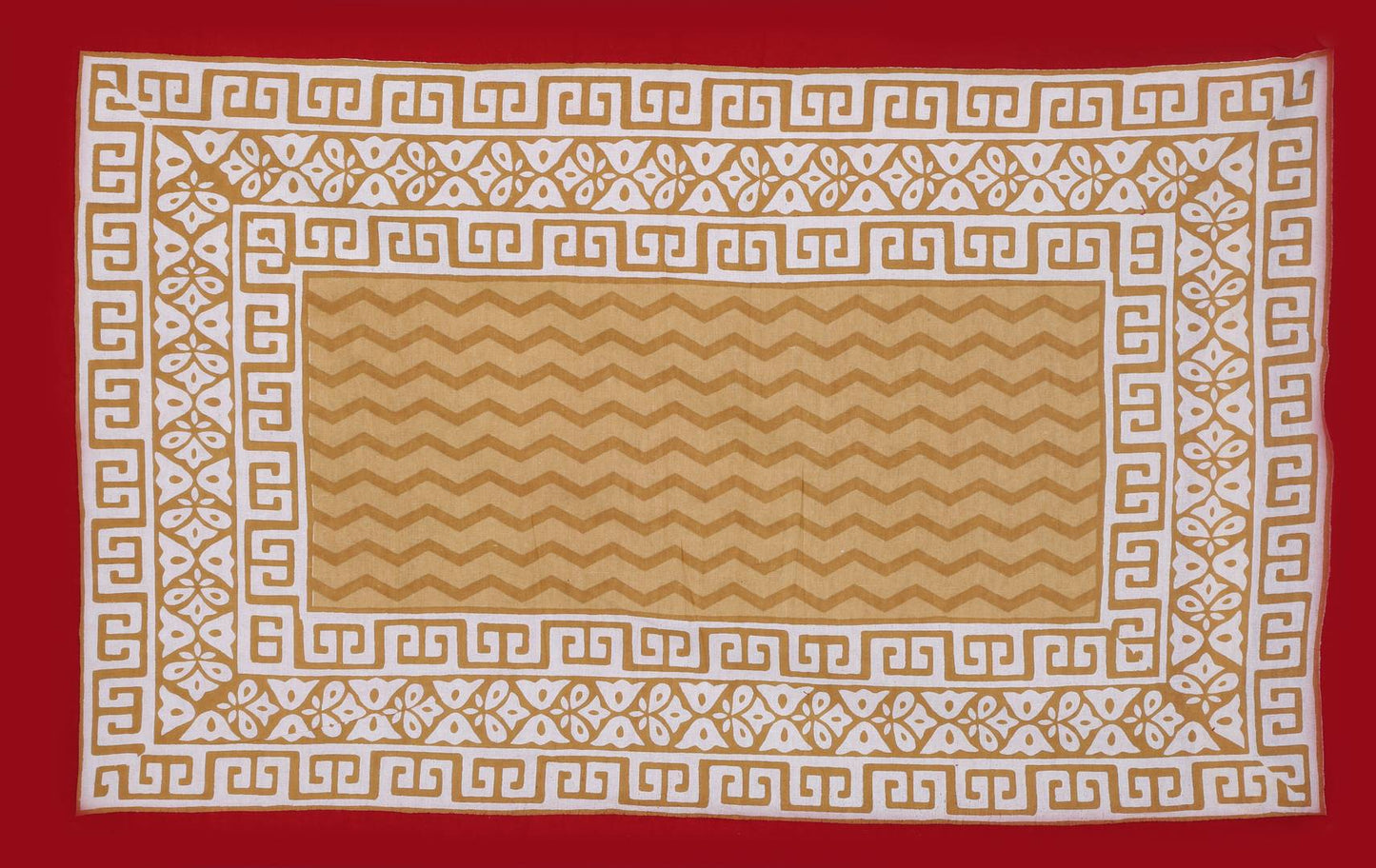 Hand Screen Chevron Print King Size Bed Sheet With Two Pillow Covers