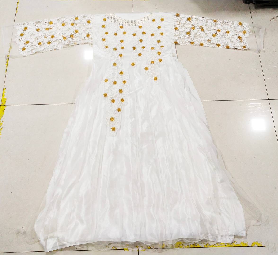 Stylish White Net Semi-Stitched Ethnic Gown