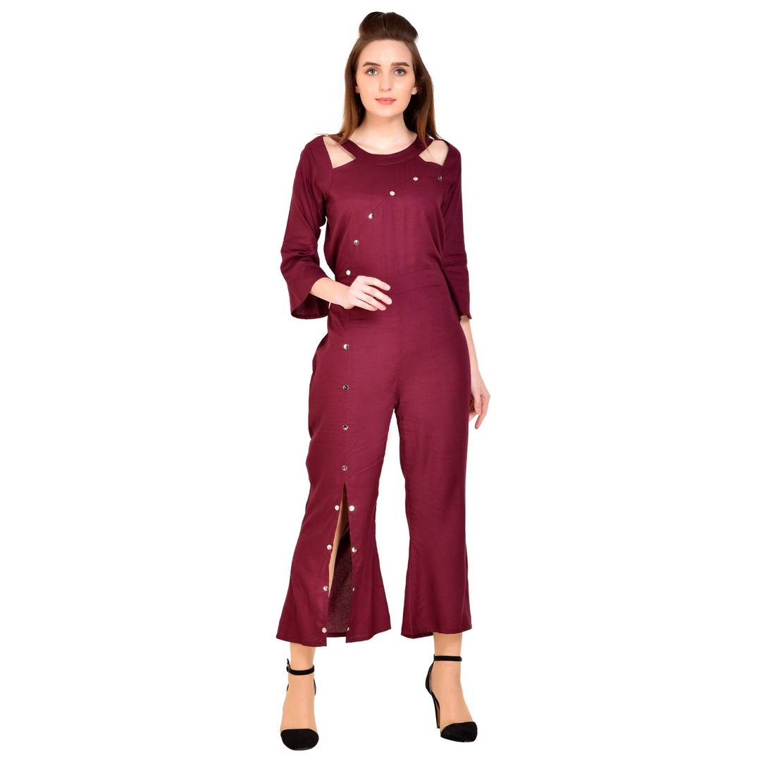 Solid Bellsleeve Jumpsuit For Women
