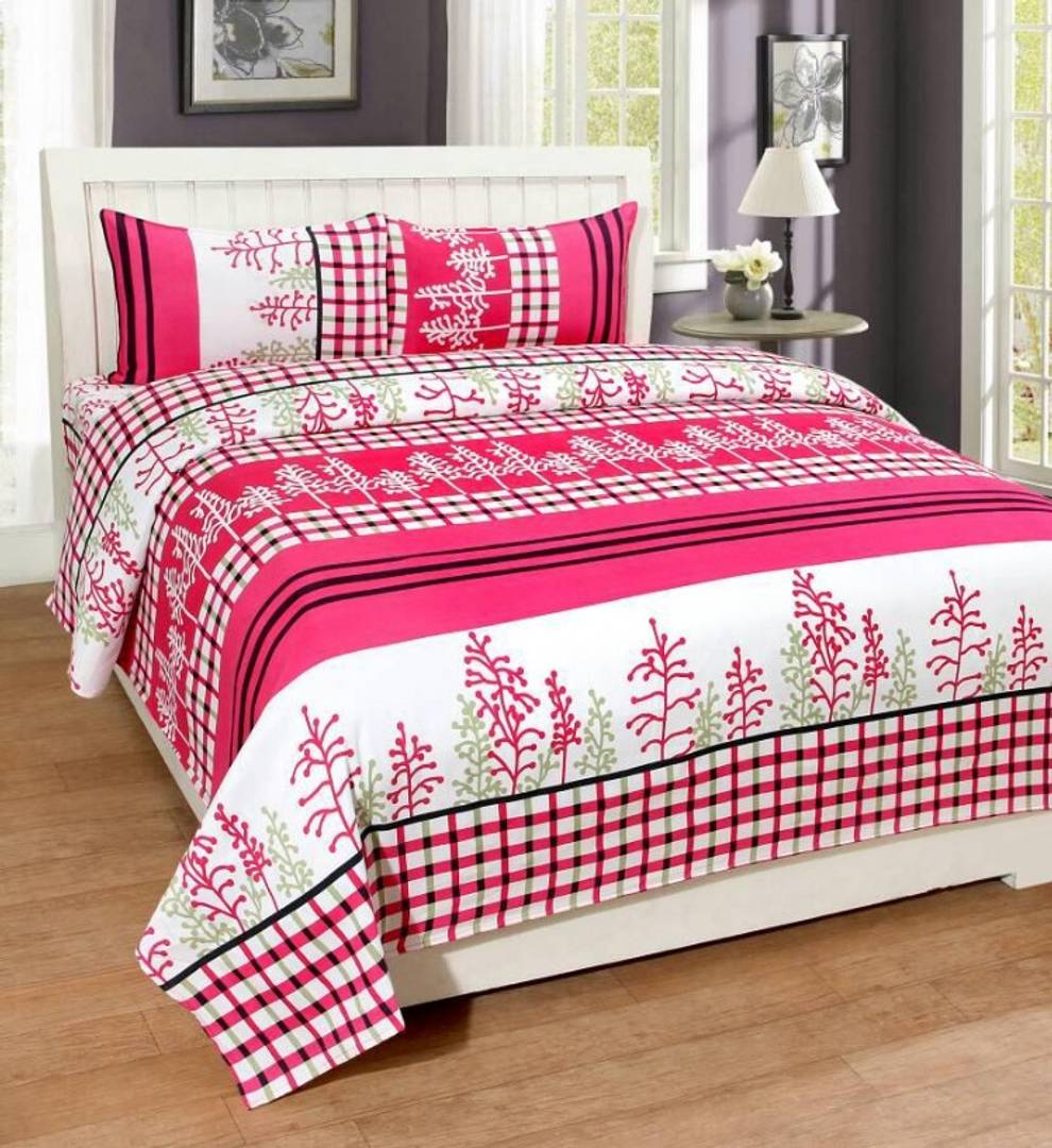 Polycotton Double Bed Sheet With 2 Pillow covers