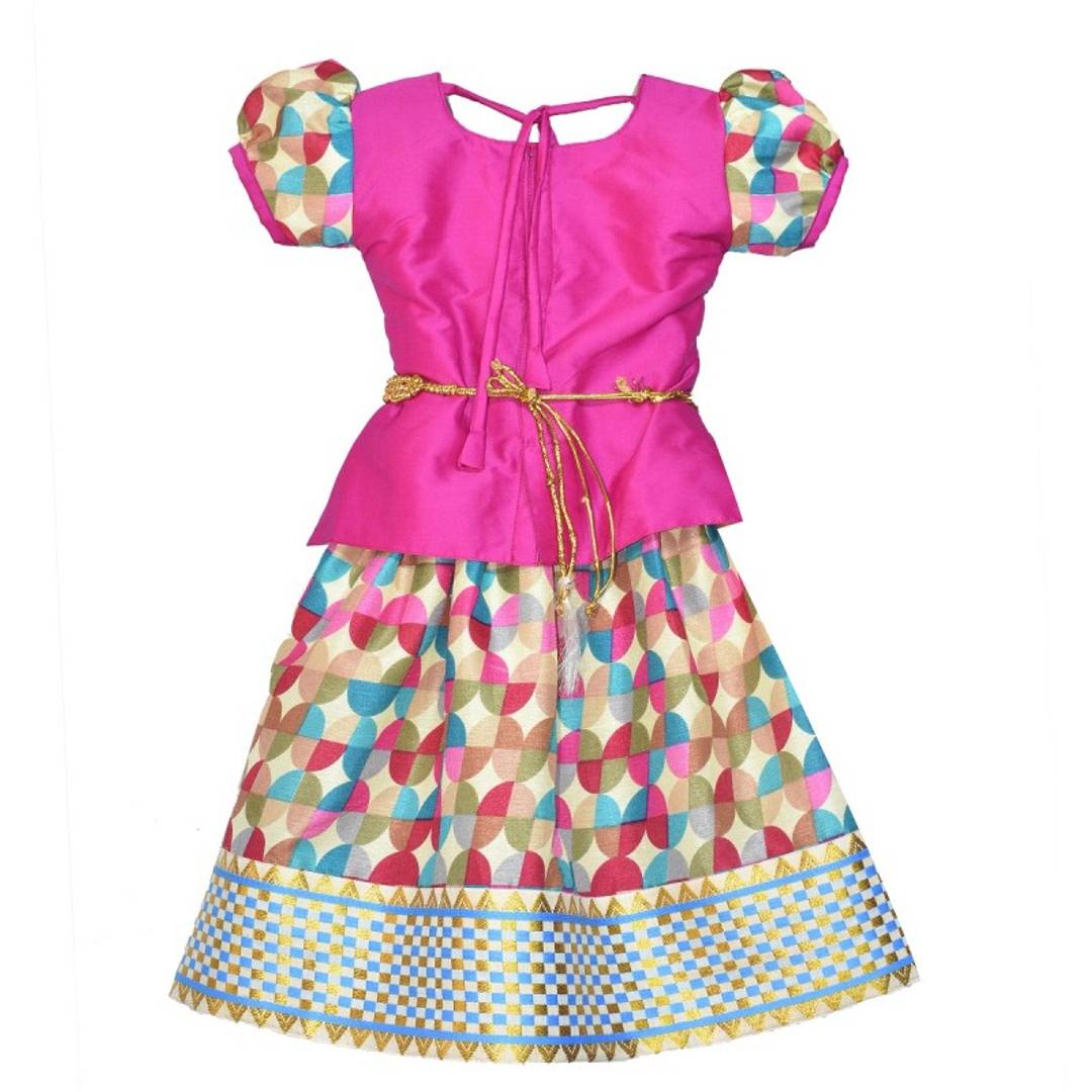 Flawless Pink Embroidered Silk Blend Girl's Lehenga Cholis