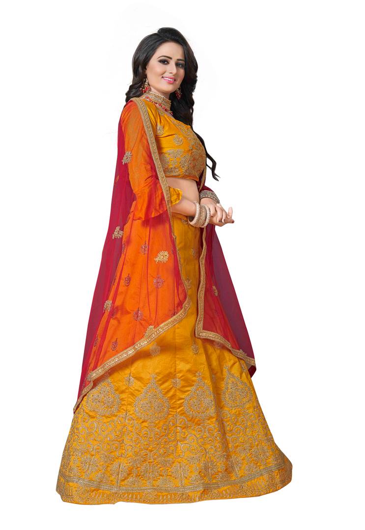 Yellow Embroidered Silk Blend Lehenga Choli With Dupatta