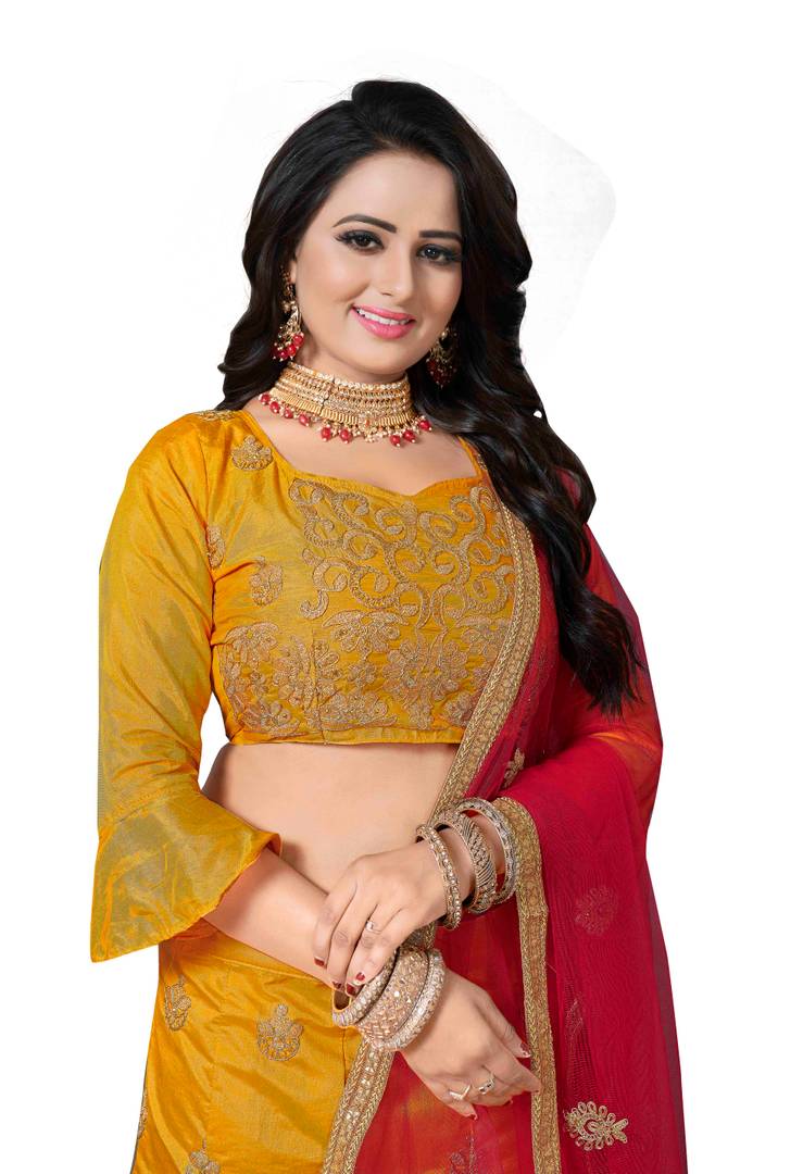Yellow Embroidered Silk Blend Lehenga Choli With Dupatta