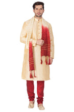 Load image into Gallery viewer, Men&#39;s Golden Cotton Silk Kurta, Pyjama and Dupatta Set