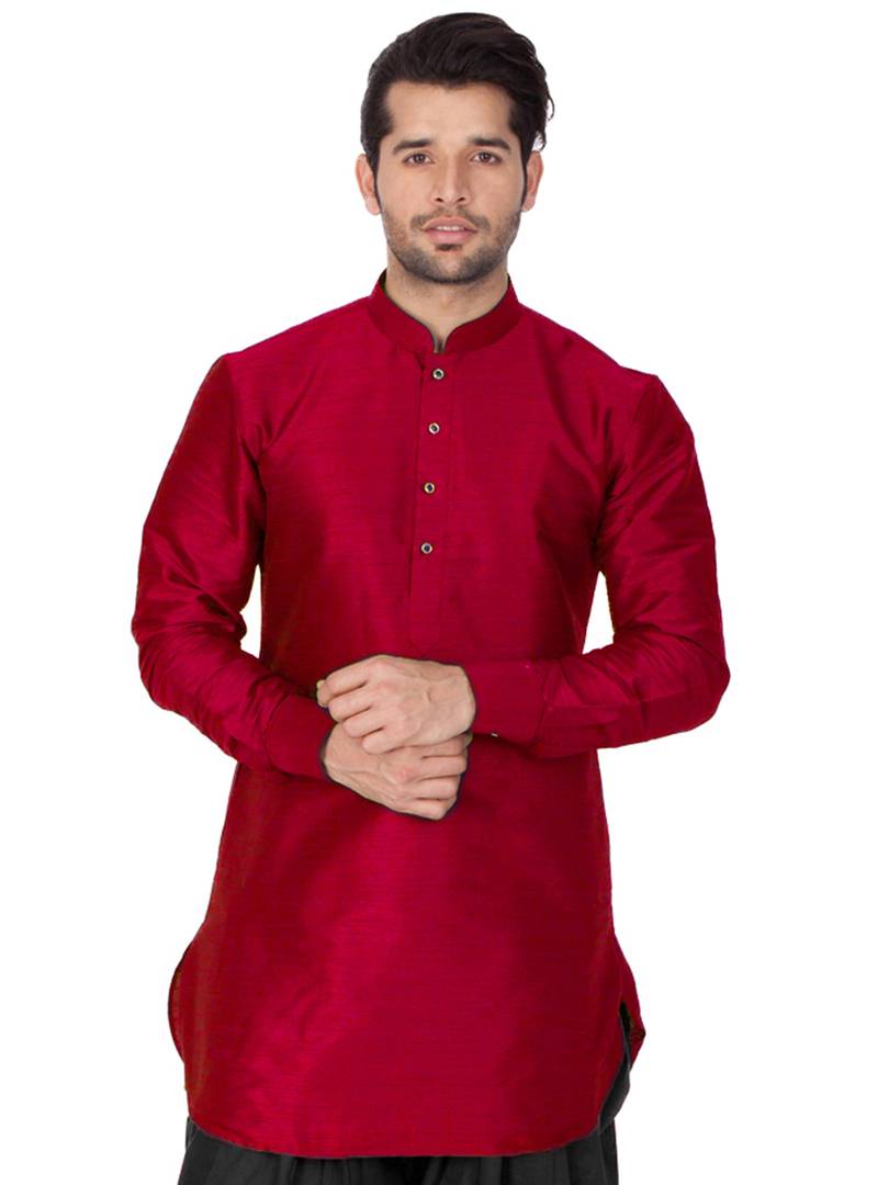 Men's Maroon Cotton Silk Kurta