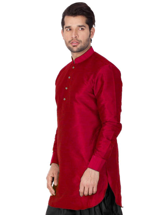 Men's Maroon Cotton Silk Kurta