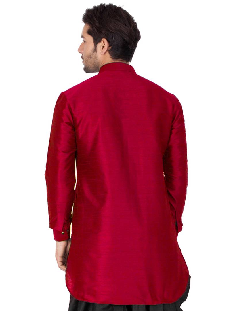 Men's Maroon Cotton Silk Kurta