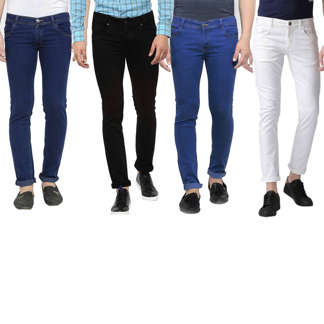 Men's Multicoloured Denim Solid Slim Fit Jeans (Pack of 4)