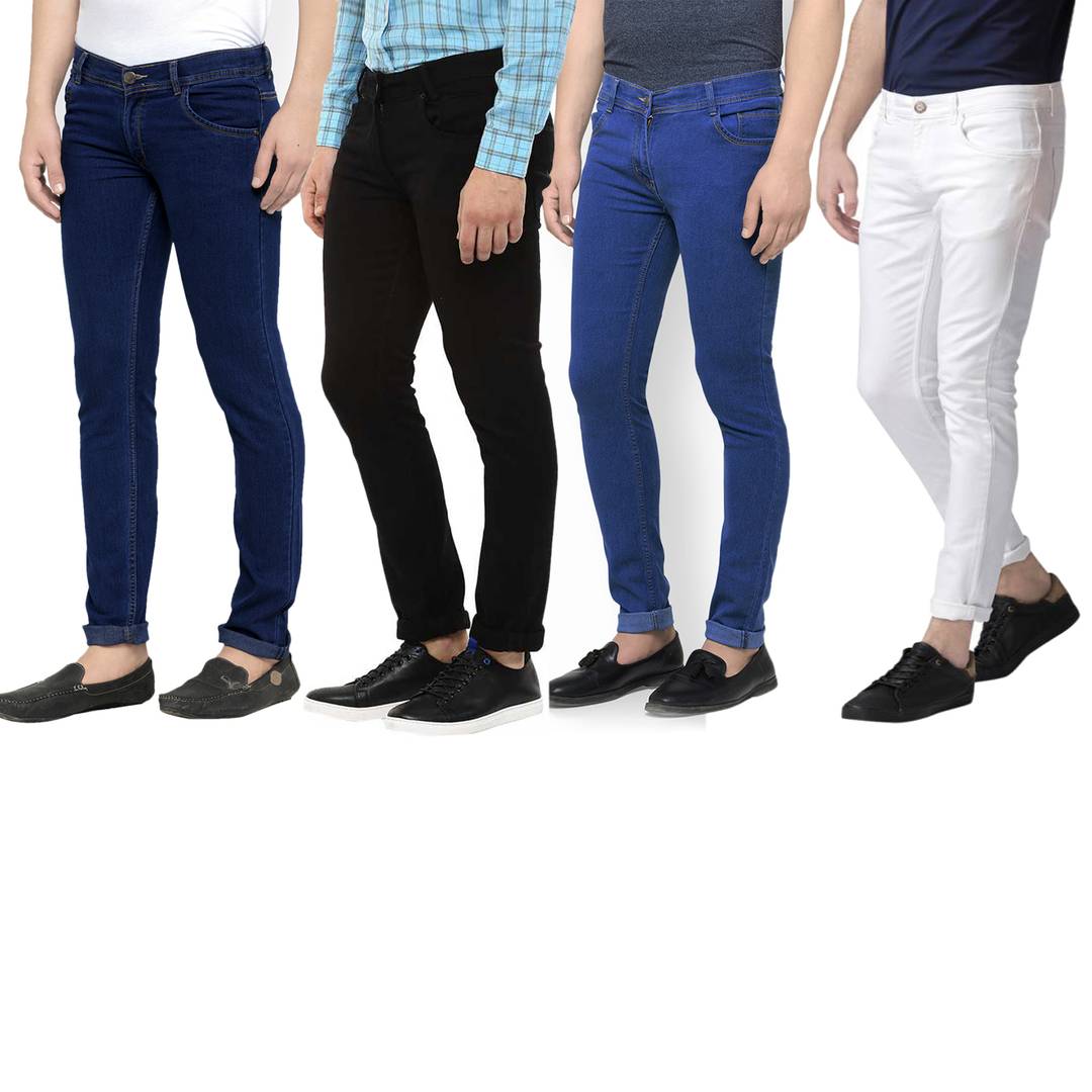 Men's Multicoloured Denim Solid Slim Fit Jeans (Pack of 4)