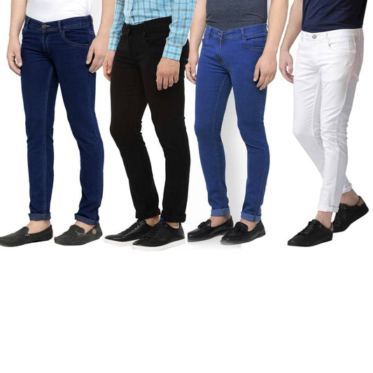 Men's Multicoloured Denim Solid Slim Fit Jeans (Pack of 4)