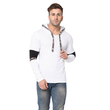 Load image into Gallery viewer, Men&#39;s White Typography Cotton Self Pattern Hooded T-Shirt
