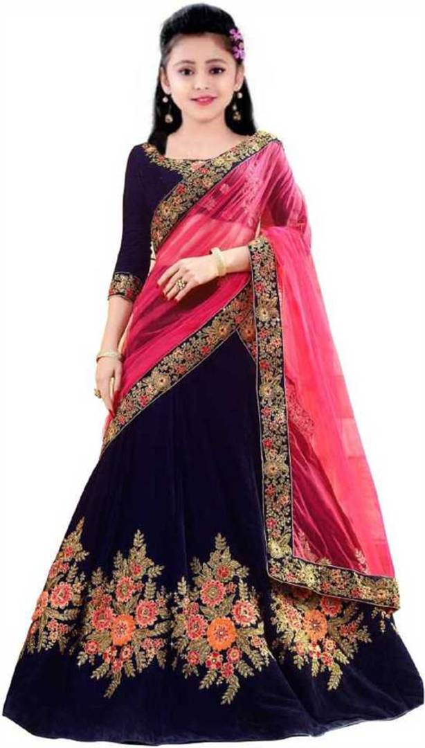 Girl's Velvet Lehenga Choli