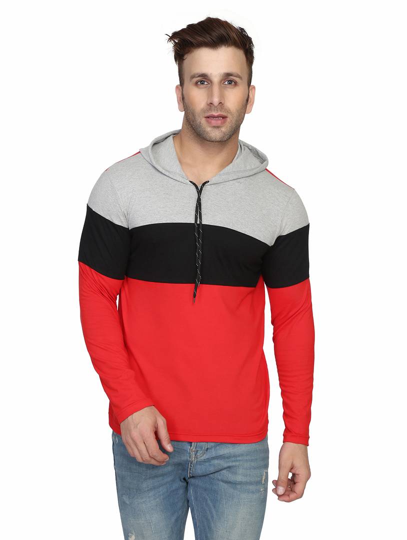 Men's Multicoloured Cotton Colourblocked Hooded Tees