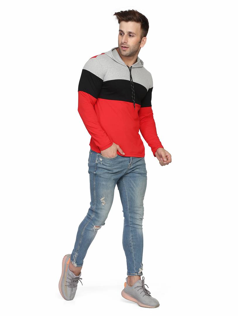 Men's Multicoloured Cotton Colourblocked Hooded Tees