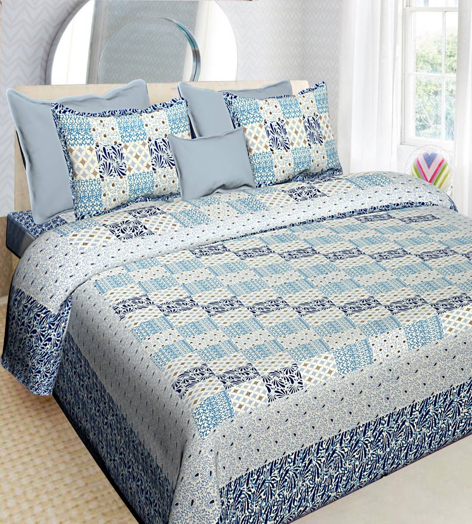 Beautiful Multicoloured Cotton Queen Size Abstract 1 Bedsheet + 2 Pillowcovers