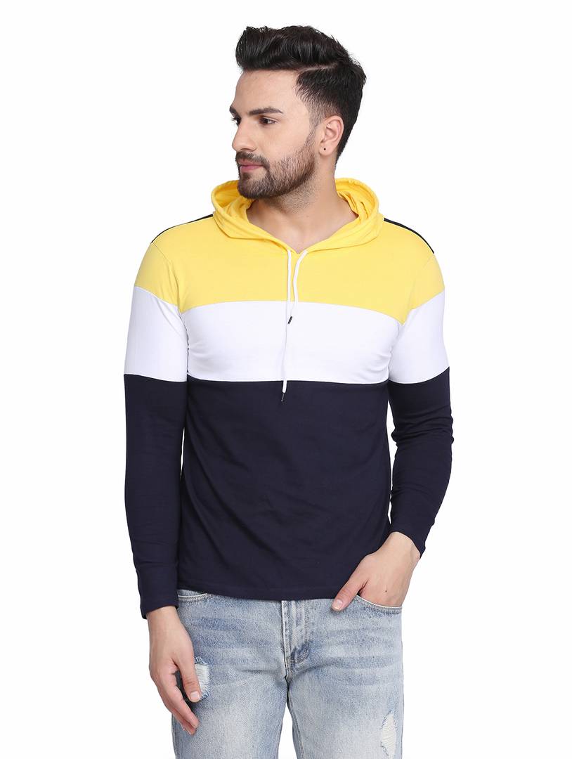 Men's Multicoloured Cotton Colourblocked Hooded Tees