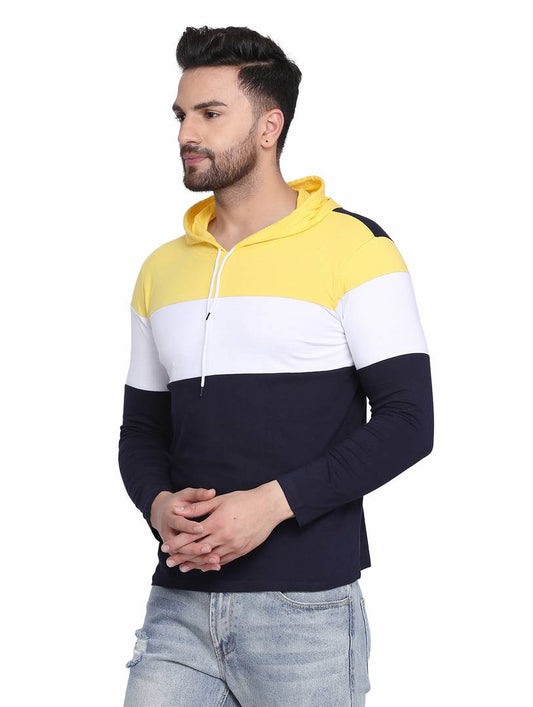 Men's Multicoloured Cotton Colourblocked Hooded Tees