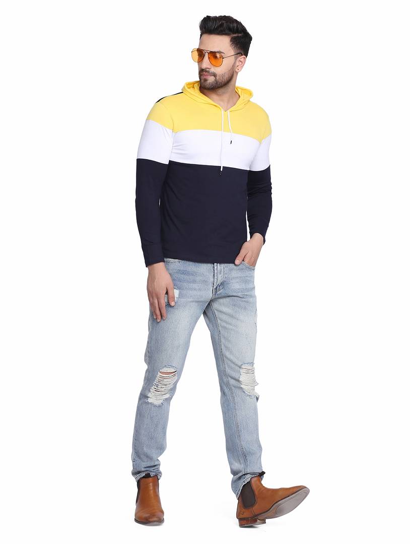 Men's Multicoloured Cotton Colourblocked Hooded Tees
