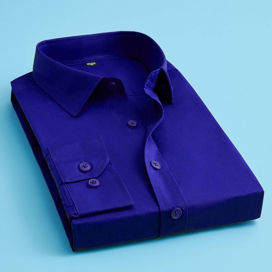 Men's Blue Cotton Blend Solid Long Sleeves Regular Fit Formal Shirt