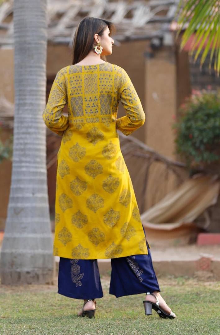 Women's Golden Rayon Stitched Printed Salwar Suit Set