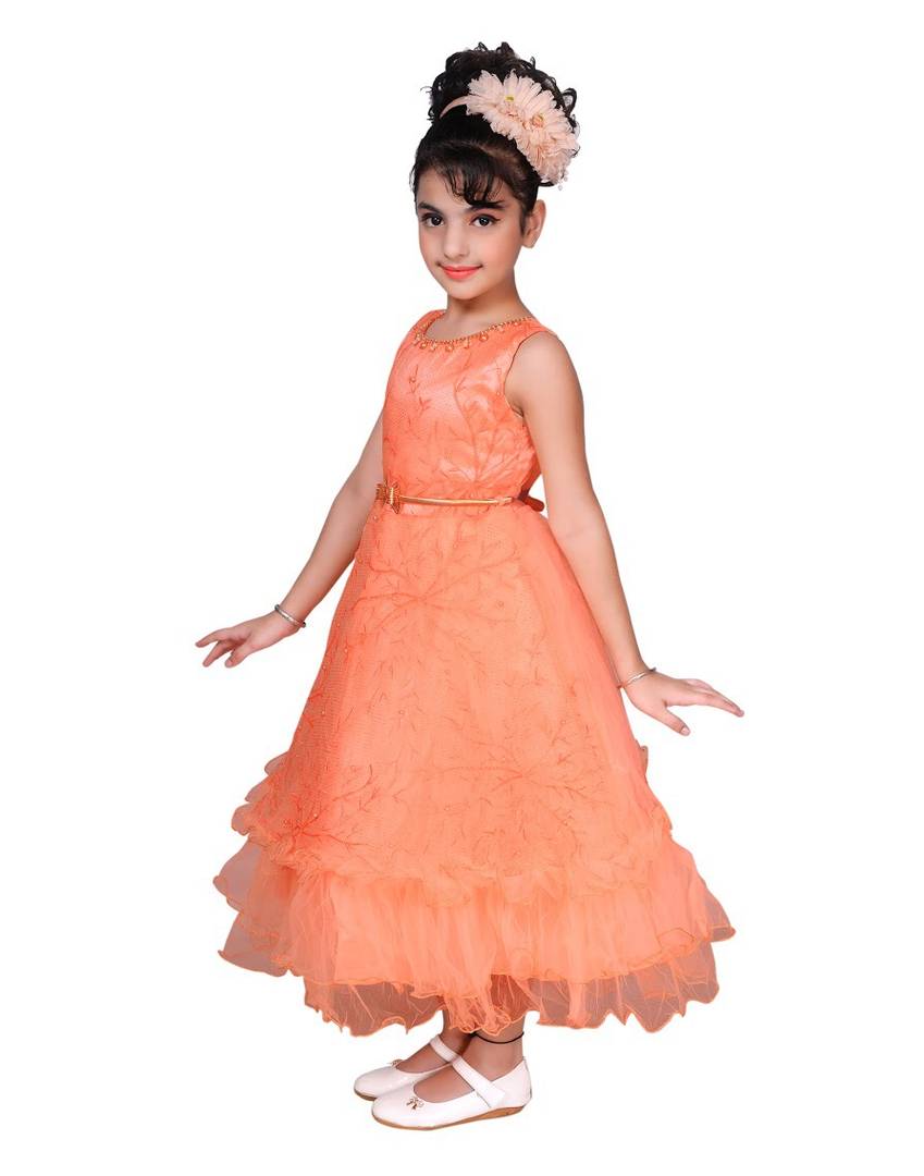 Peach Embroidered Frocks For Girl's