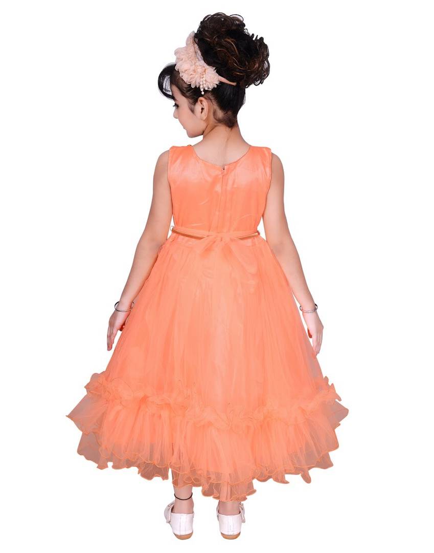 Peach Embroidered Frocks For Girl's