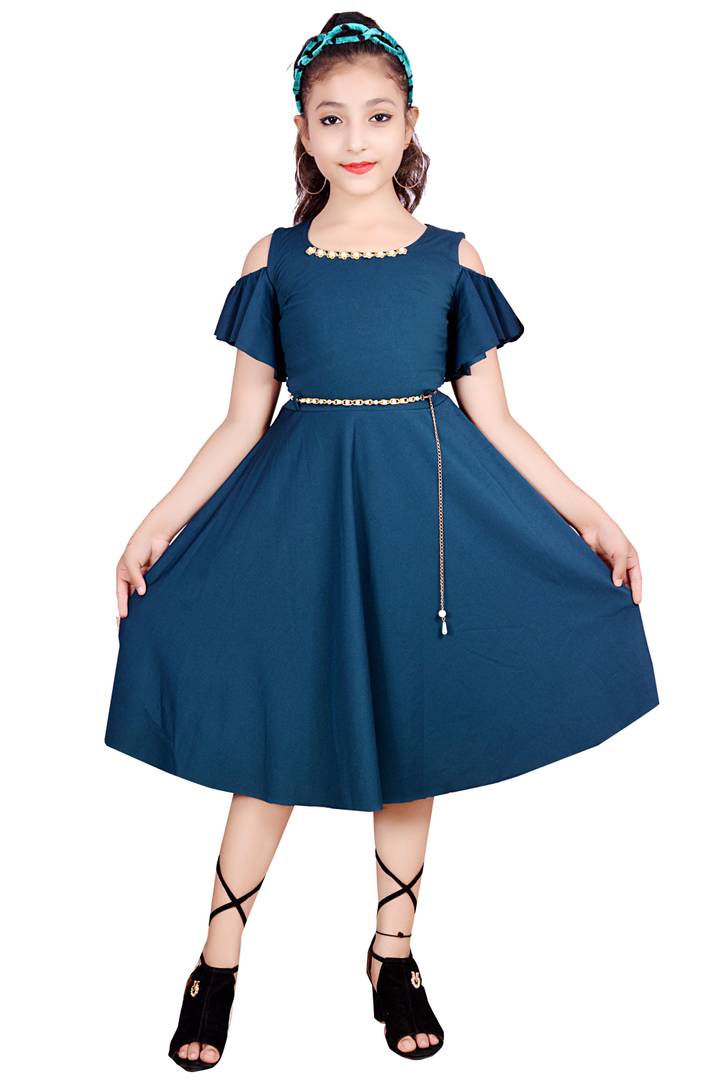 Dark Green Solid Frocks For Girl's
