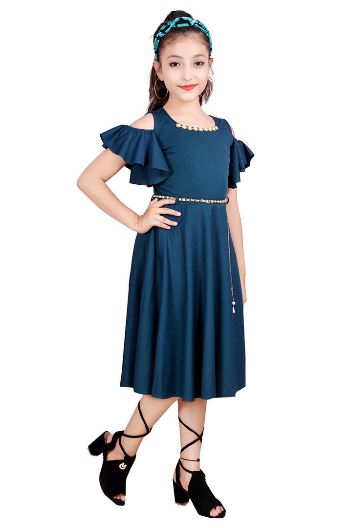 Dark Green Solid Frocks For Girl's