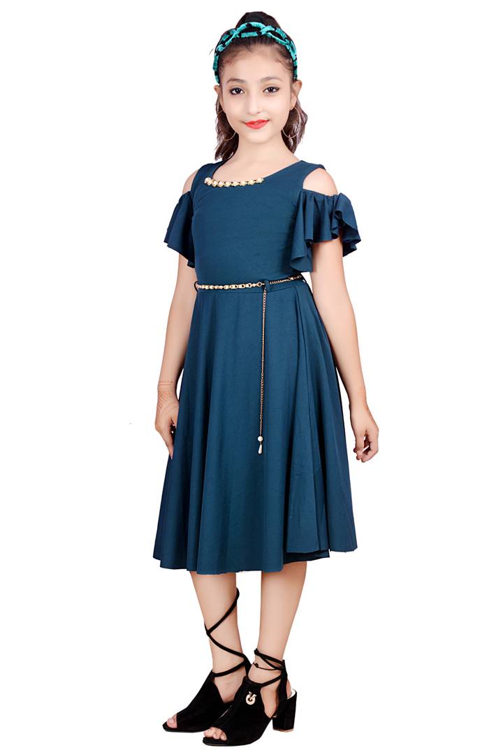 Dark Green Solid Frocks For Girl's