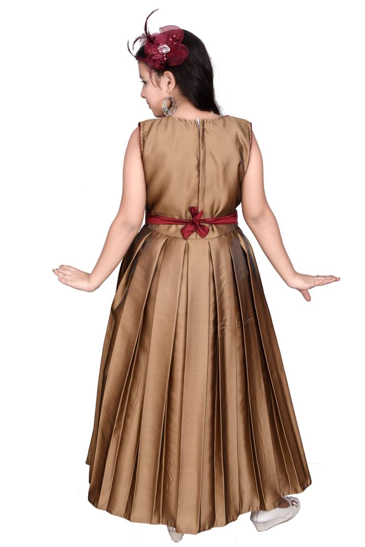 Girls Solid Golden Silk Blend Frocks