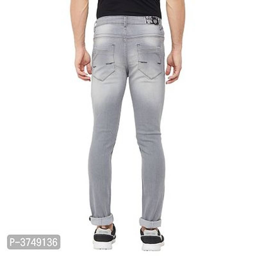 Men's Grey Denim Faded Slim Fit Mid-Rise Jeans