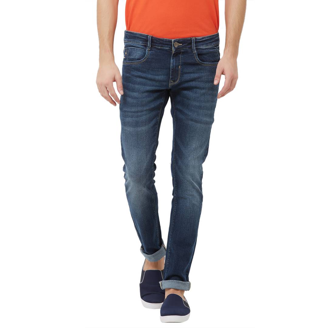 Men's Blue Denim Slim Fit Mid-Rise Jeans