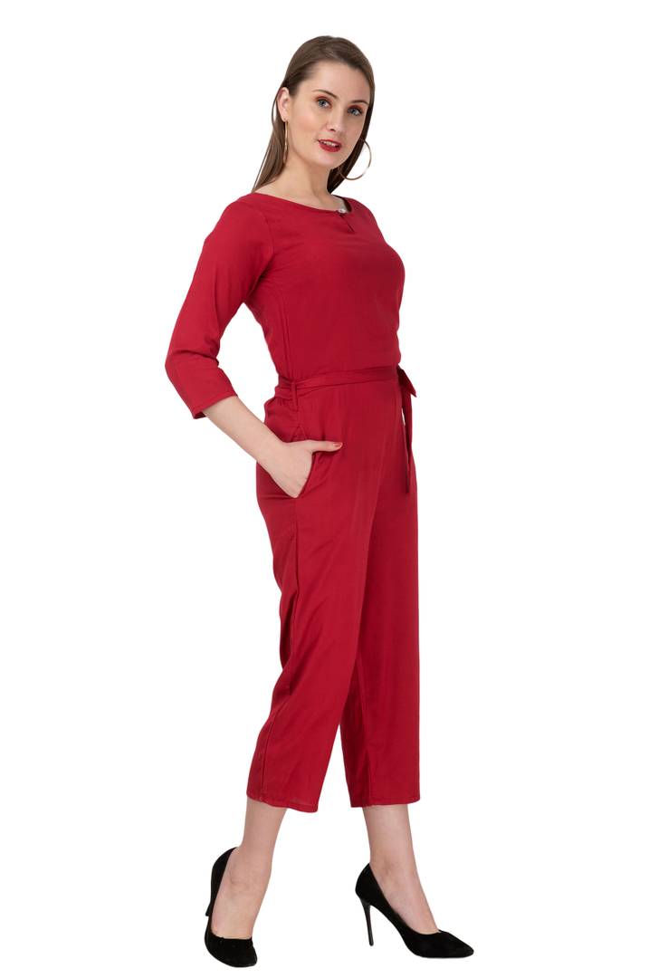 Women's Maroon Rayon Self Pattern Basic Jumpsuit