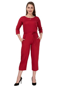 Women's Maroon Rayon Self Pattern Basic Jumpsuit