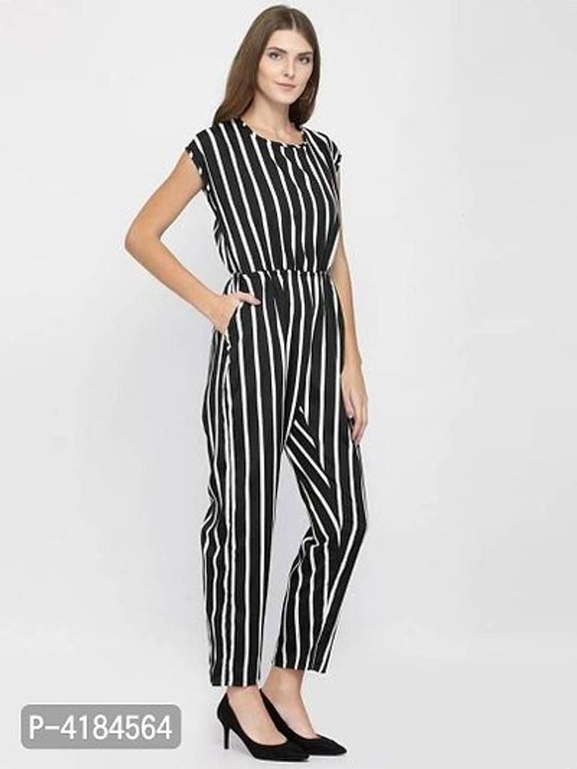 Stylish Black & White Striped Crepe Jumpsuit For Women