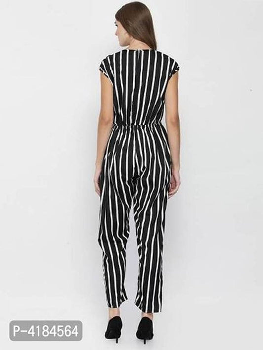 Stylish Black & White Striped Crepe Jumpsuit For Women