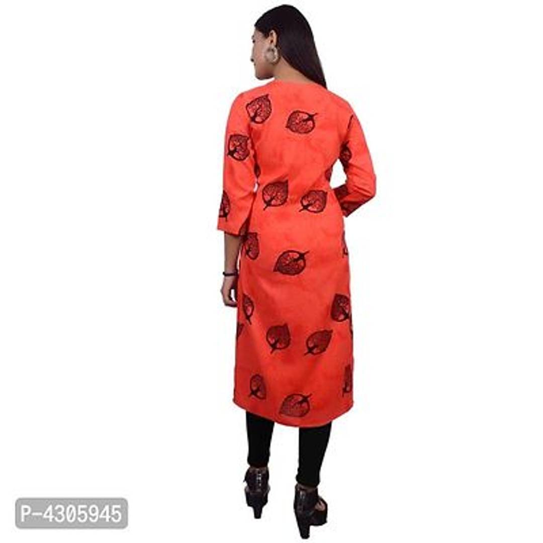 Women's Printed Straight Orange Rayon Kurti