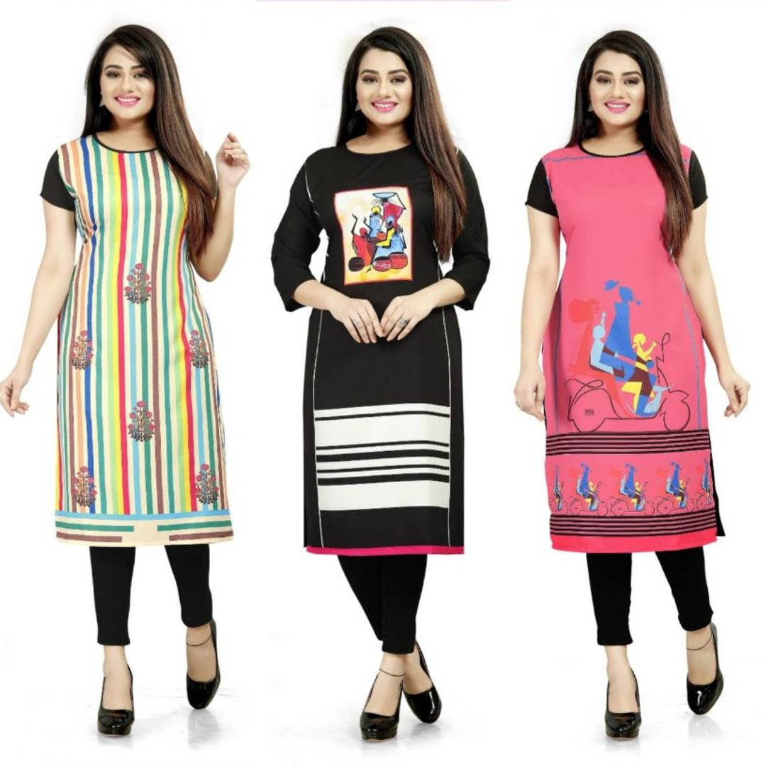 Stylist Printed American Crepe Kurtis (Pack Of 3)